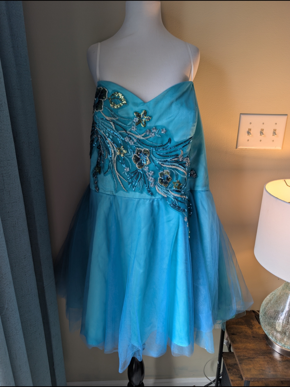 Y2K Turquoise Beaded Floral Tulle Party Prom Dress DebShops